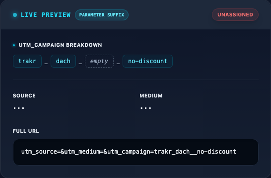 Live preview of the same campaign value without a placeholder, the empty field kept as a doubled separator