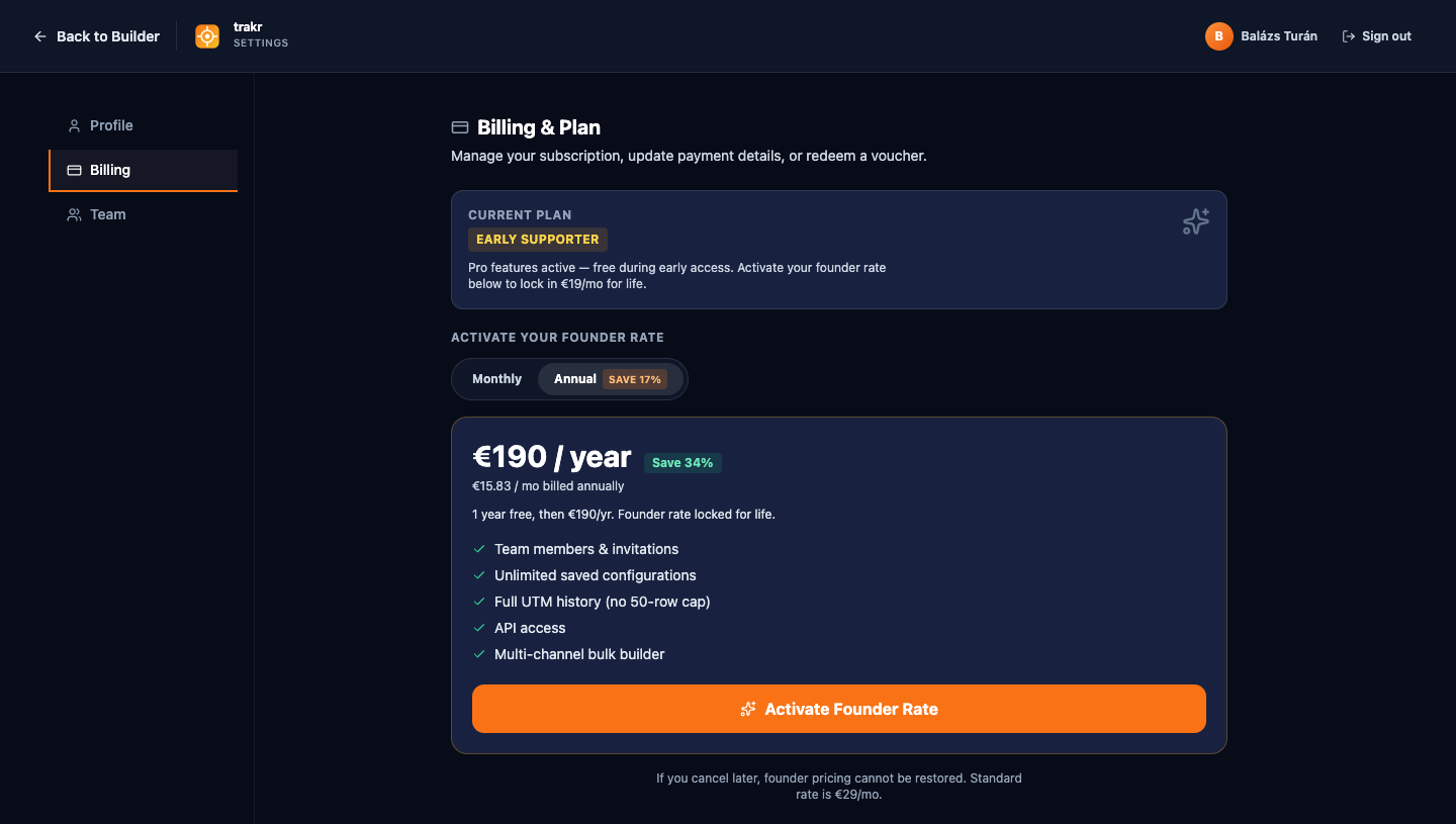 The Billing page with the current plan card and the action that fits your plan state