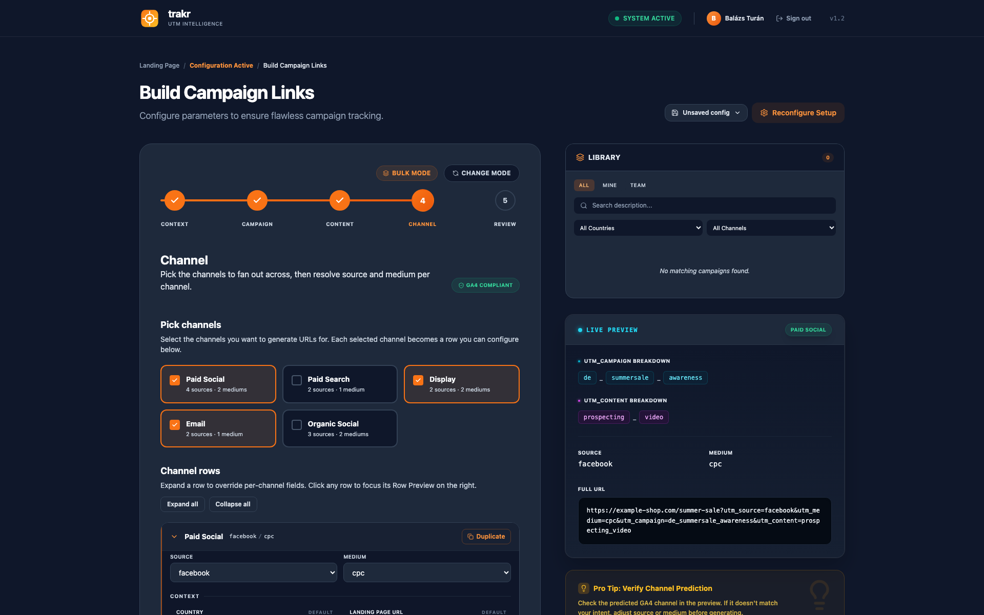 Trakr bulk mode generating one URL per marketing channel