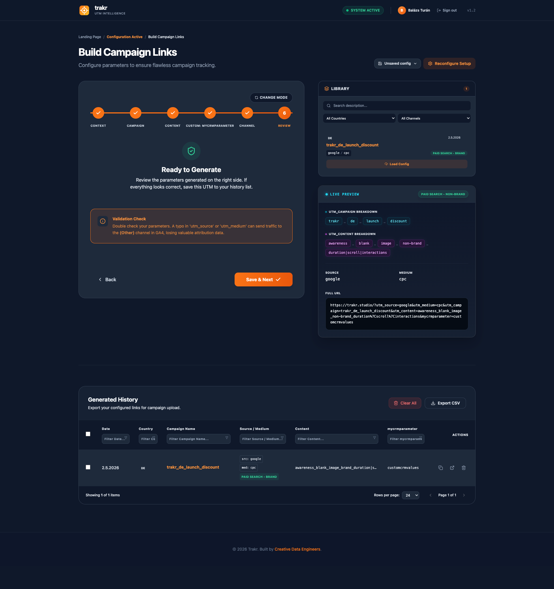 Trakr review step with validation
